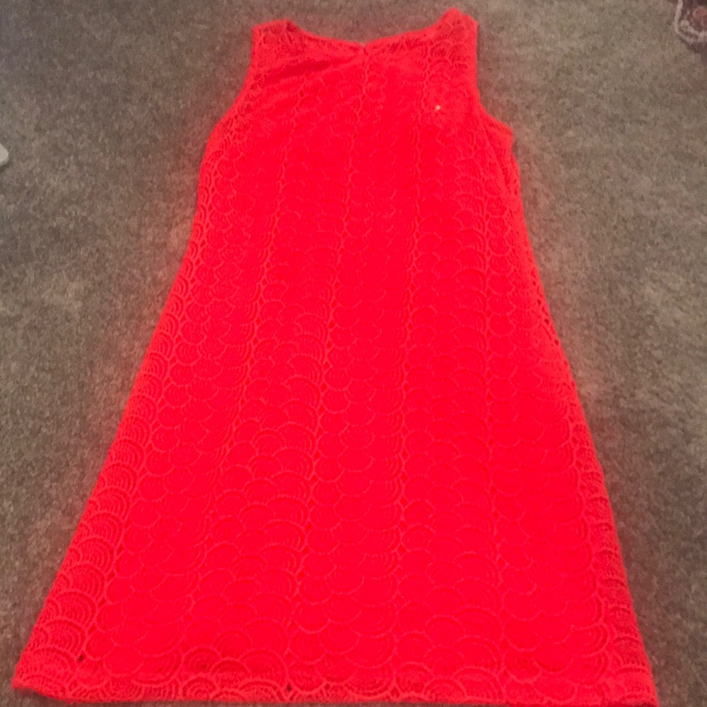 Red scallop eyelet dress